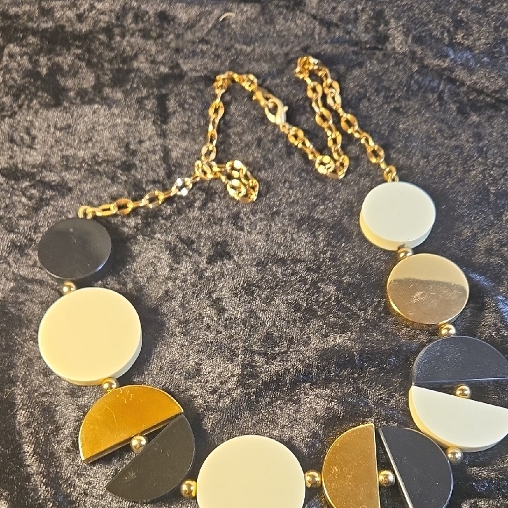 Kate Spade MOD DOUBLE EXPOSURE DISC LONG ABSTRACT BLACK WHITE statement necklace
